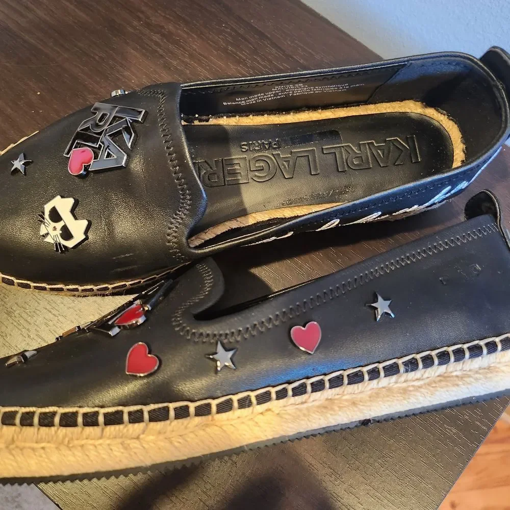 Karl Lagerfeld Black Espadrilles with Heart and Star Details